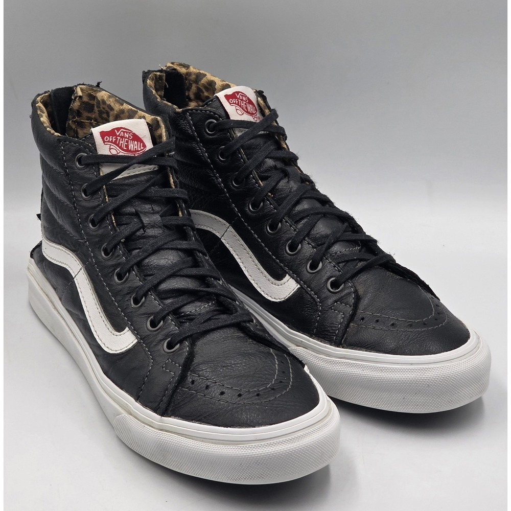 Vans Leather Off The Wall Sk8 Hi High Top Black White Stripe Men's 6.5 Women's 8